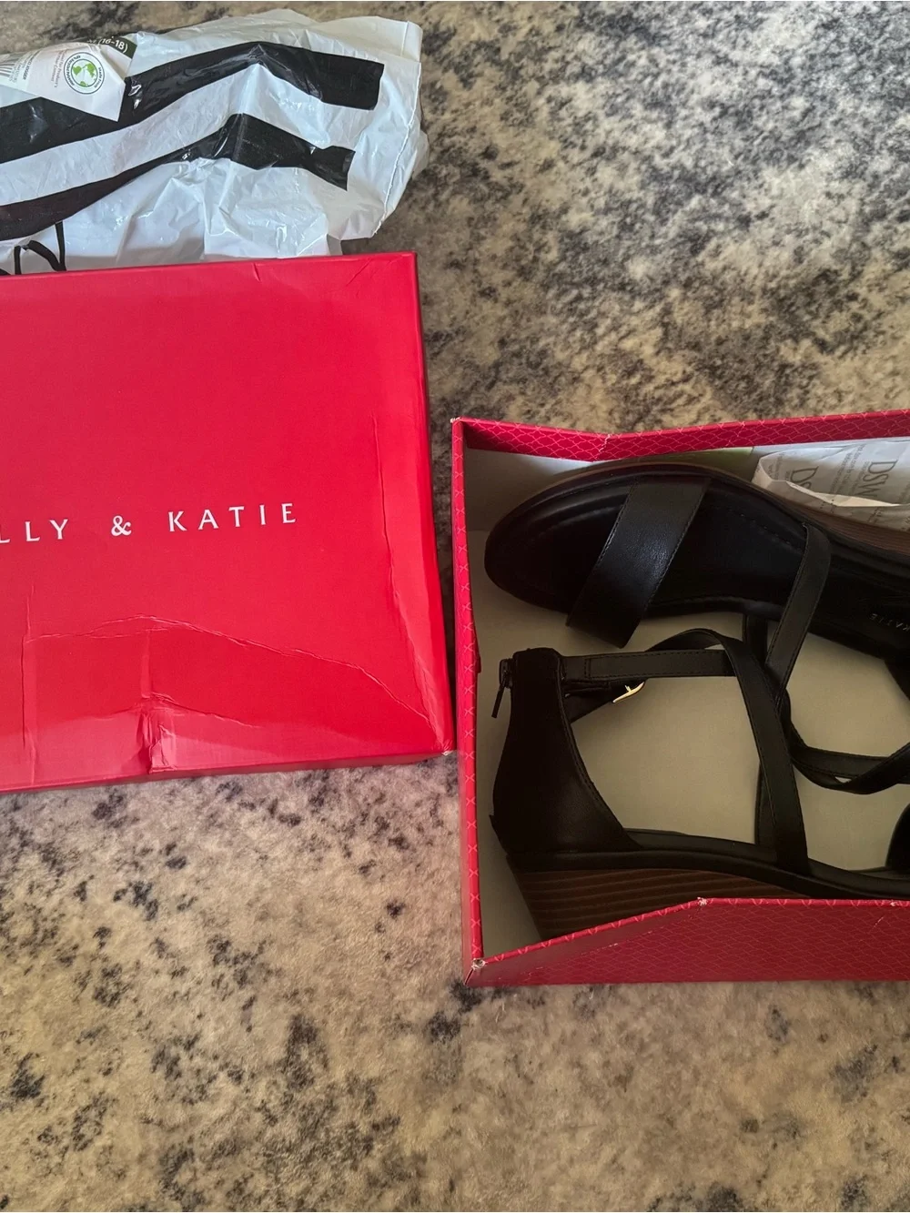 Kelly & Katie Black Cross-Strap Wedge Sandals